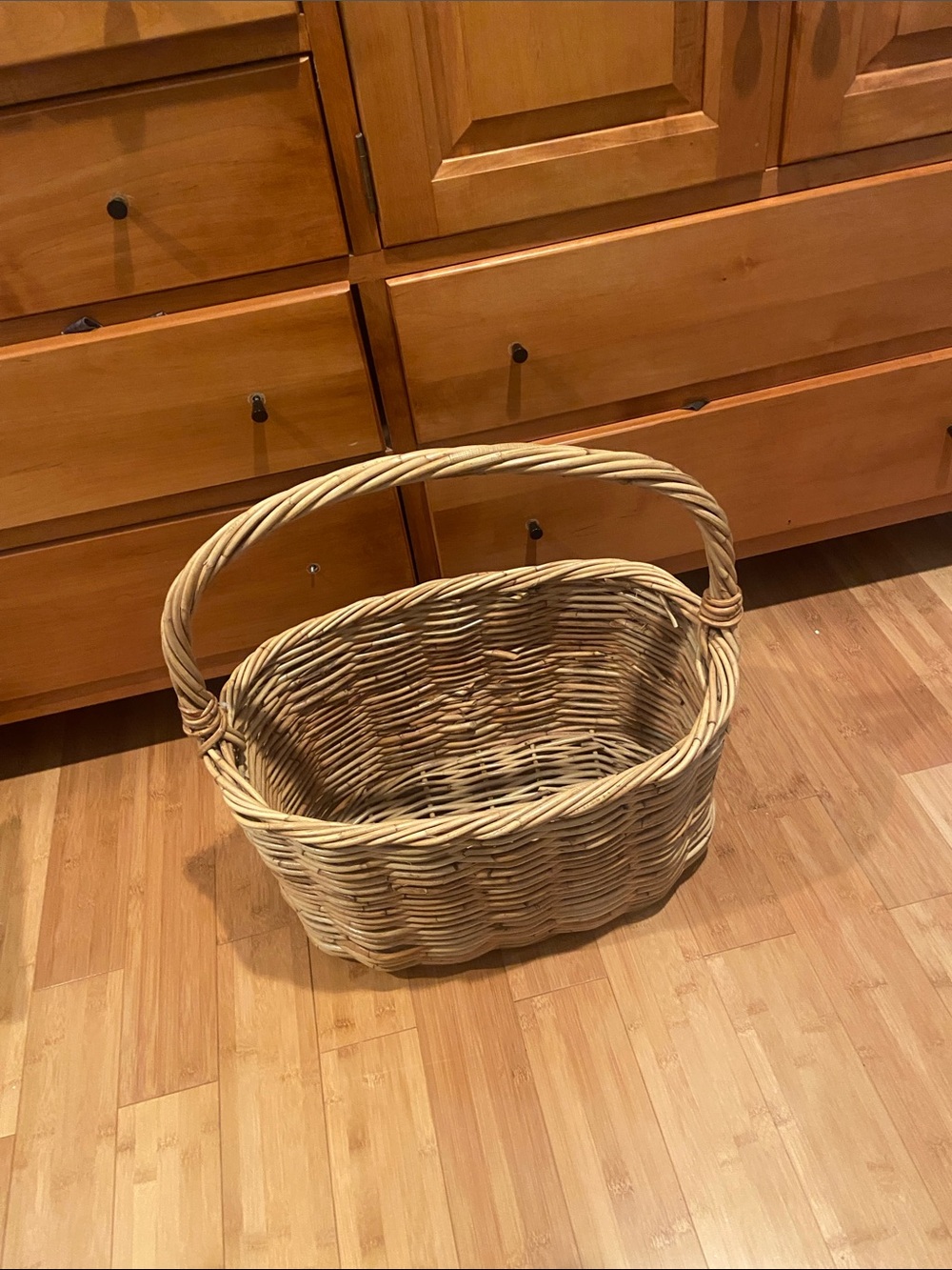Woven Natural Rattan Basket with Handle - Natural
